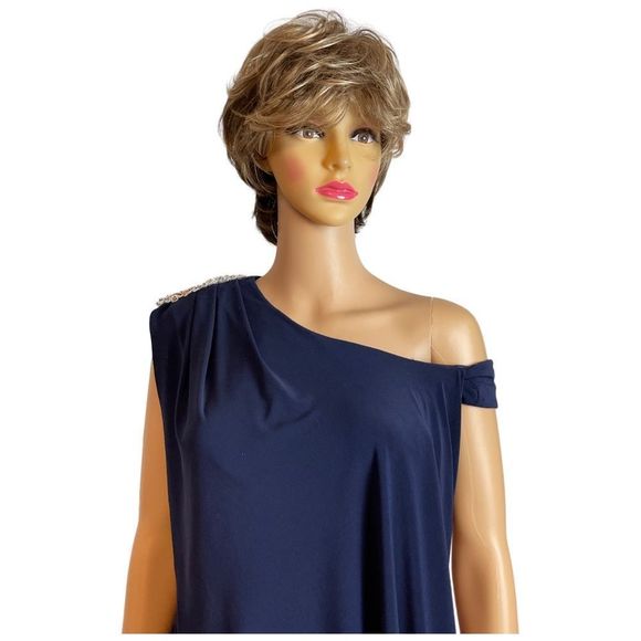 FINAL DROP! Betsy Adam One Shoulder / Cold Shoulder Cape Gown - Picture 4 of 13